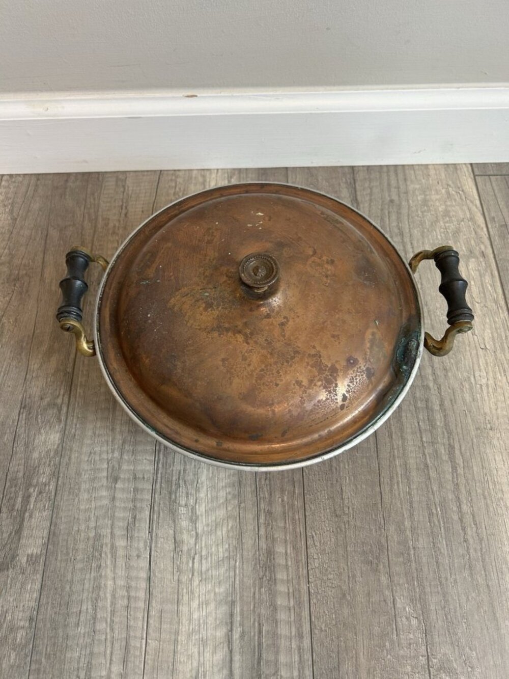 Vintage Manning Bowman Copper Pan Lid Handles Rustic Patina AS IS Cottagecore